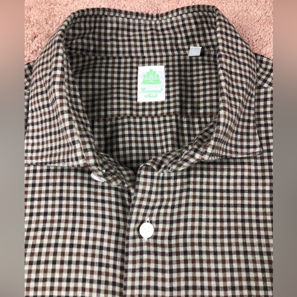 Finamore Napoli Brown Plaid Flannel Button Down Shirt Size XL